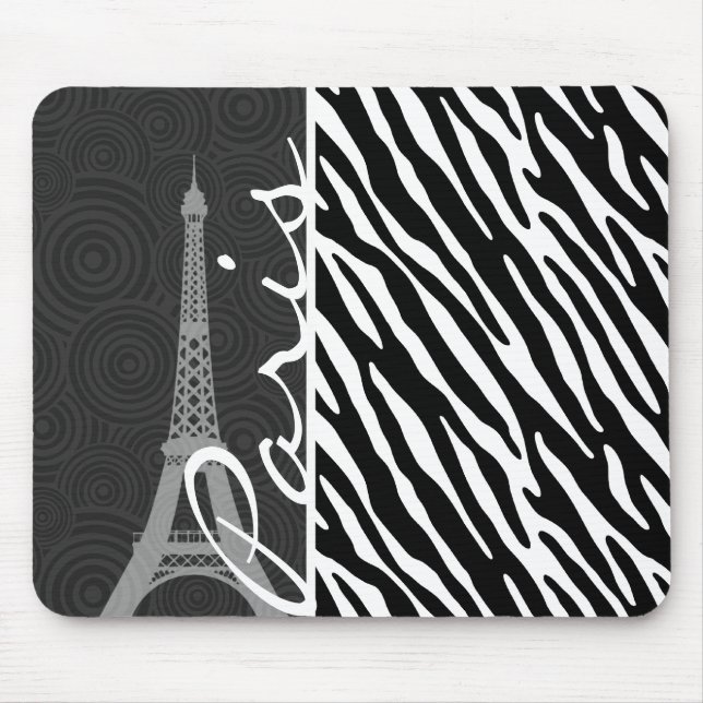 Tapis De Souris Zèbre noir et blanc ; Paris (Devant)