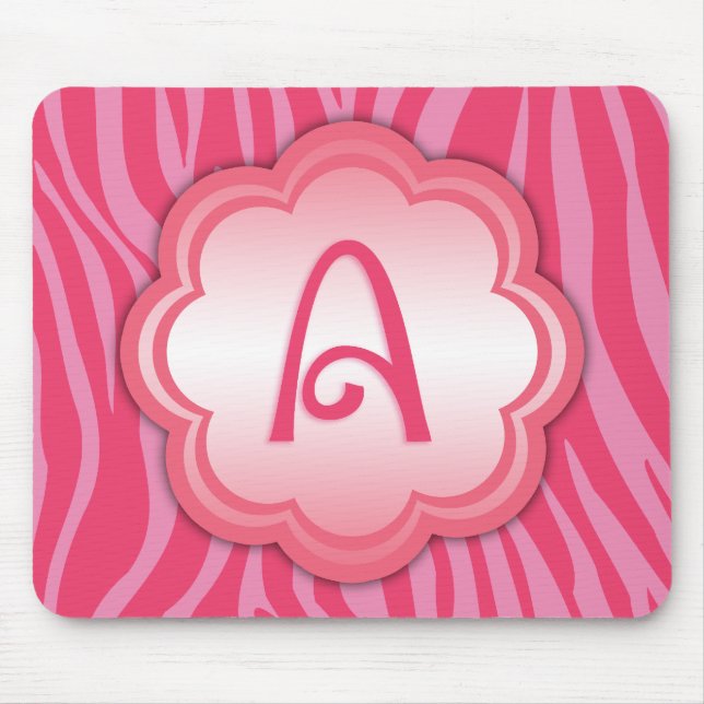 Tapis De Souris Zèbre rose chaud Imprimer Monogramme A (Devant)
