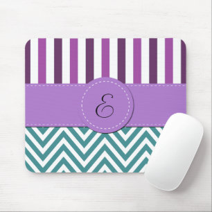 Tapis De Souris Zigzag Bleu, Chevron, Graines Violettes, Monogramm