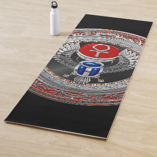 Tapis De Yoga [400] Scarab à ailes en argent sacré égyptien et A