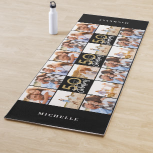 Tapis De Yoga 50e anniversaire bon noir collage photo chic y