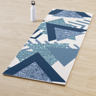 Tapis De Yoga 80s Luxe Abstrait Turquoise et bleu marine