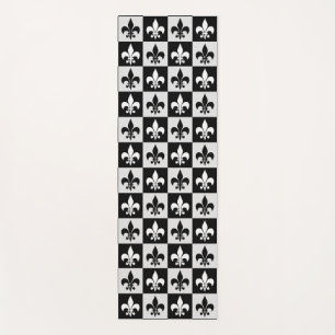 Tapis De Yoga à damiers Blanc Noir Fleur-De-Lis Motif