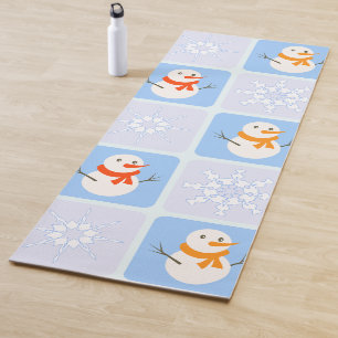 Tapis De Yoga À damiers hiver bonhomme de neige motif et flocons