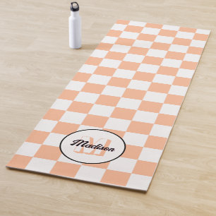 Tapis De Yoga à damiers pêche blanc rétro géométrique Monogramme