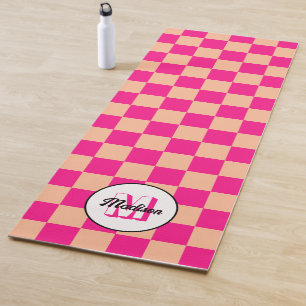 Tapis De Yoga à damiers pêche rose chaud rétro