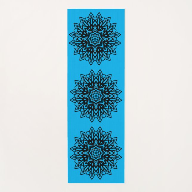 Tapis de yoga à la turquise et au mandala noir (Devant)