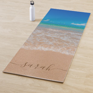 Tapis de yoga à nom personnalisé de belle plage de