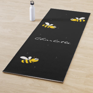 Tapis De Yoga Abeilles noires heureuses d'été humour monogramme