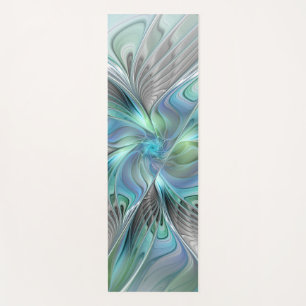 Tapis De Yoga Abstrait Bleu Vert Papillon Imaginaire Fractal Art