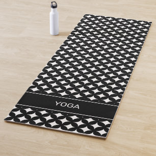 Tapis de yoga abstrait étoiles en noir et blanc