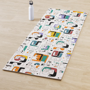 Tapis De Yoga Abstrait maya anciens visages motif 1