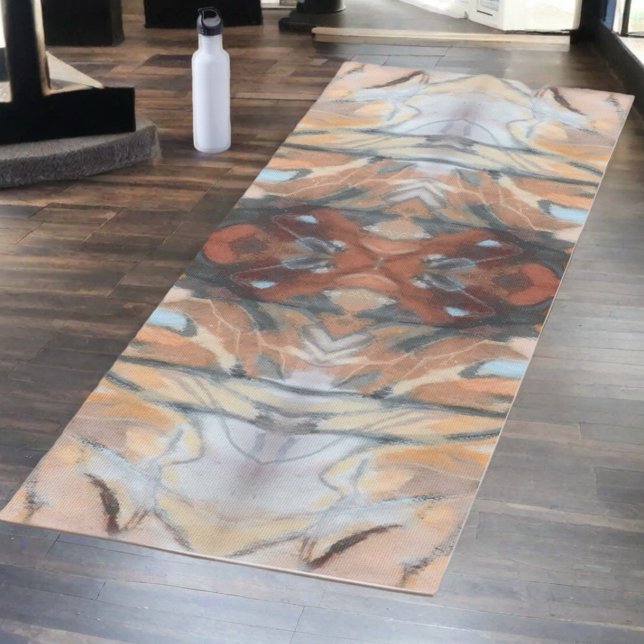 Tapis De Yoga Abstraite aquarelle marron beige crème gris orange (Créateur téléchargé)