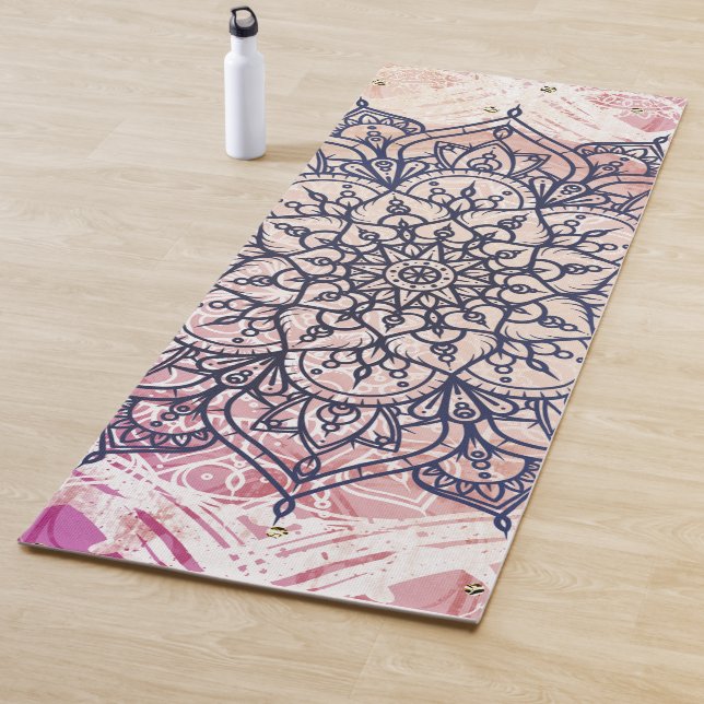 Tapis De Yoga Airy Mandala Happy Pink Purple Yellow (En situation)