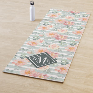 Tapis De Yoga Ajoutez votre motif rose de rayure du monogramme  