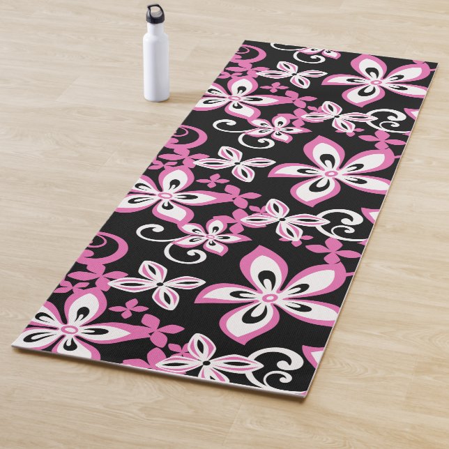 TAPIS DE YOGA ALOHA HAWAII (NOIR/ROSE) (En situation)