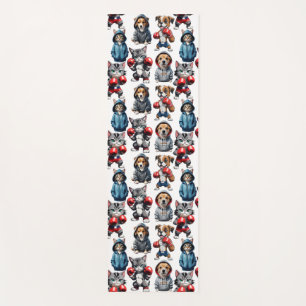 Tapis De Yoga Amusante Boxe Chat Chien Motif Design