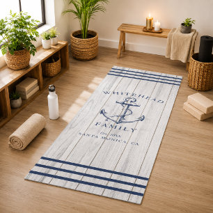 Tapis De Yoga Ancre de famille personnalisée en bois blanc nauti