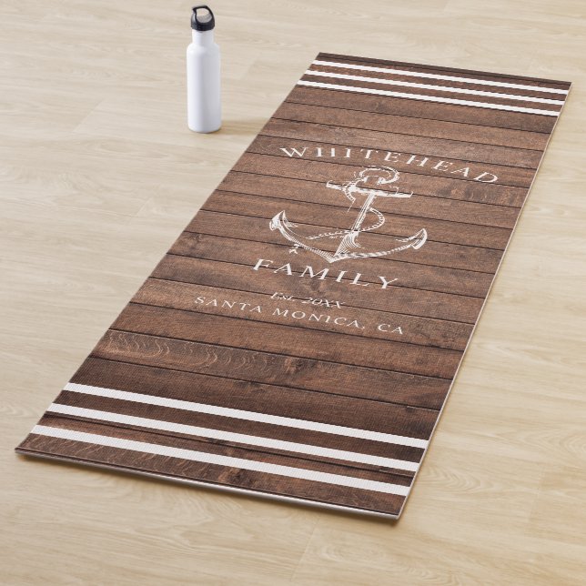 Tapis De Yoga Ancre de famille personnalisée nautique bois Brown (En situation)