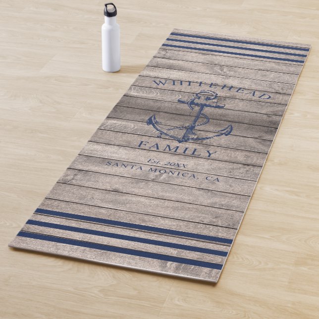 Tapis De Yoga Ancre familiale personnalisée nautique Beige Bois (En situation)