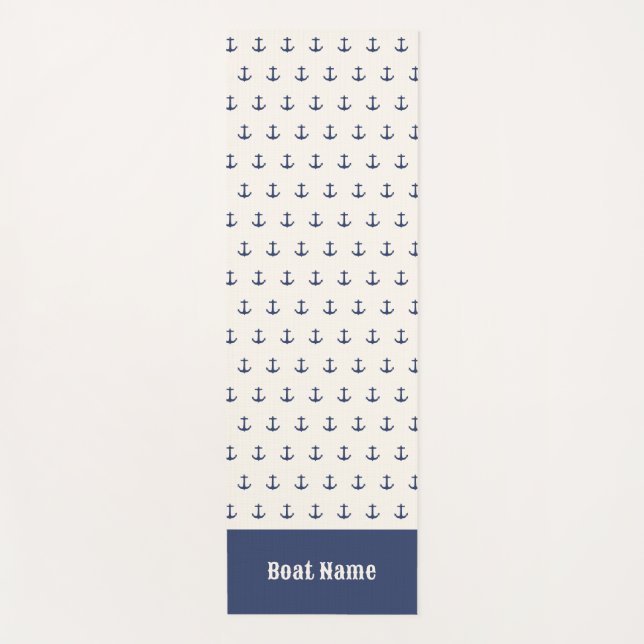 Tapis De Yoga Ancre nautique Rayures côtières Marine bleu crème (Devant)