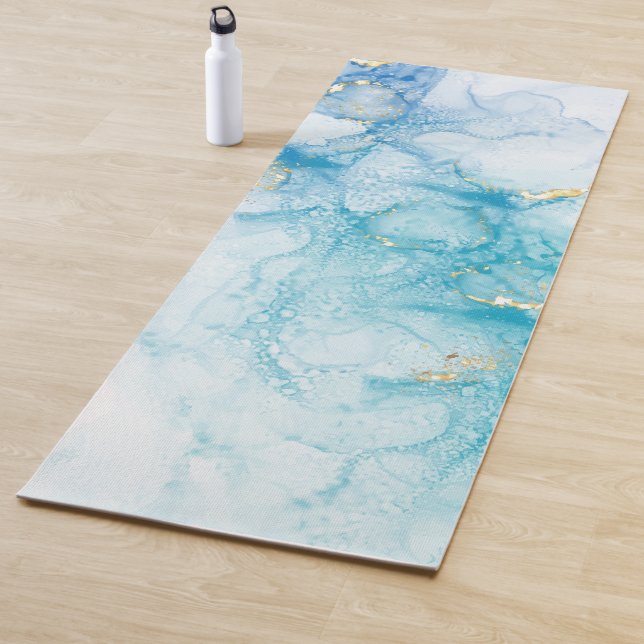 Tapis De Yoga Aquarelle Aqua Blue Gold (En situation)