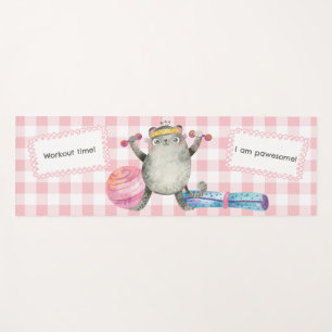 Tapis De Yoga Aquarelle Cute Entraînement Chat Rose En vichy Fit