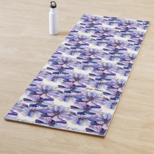 Tapis De Yoga Aquarelle Delphinium Fleurs vivaces en pourpre