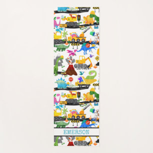Tapis De Yoga Aquarelle Dinosaure Construction Enfants mignonnes