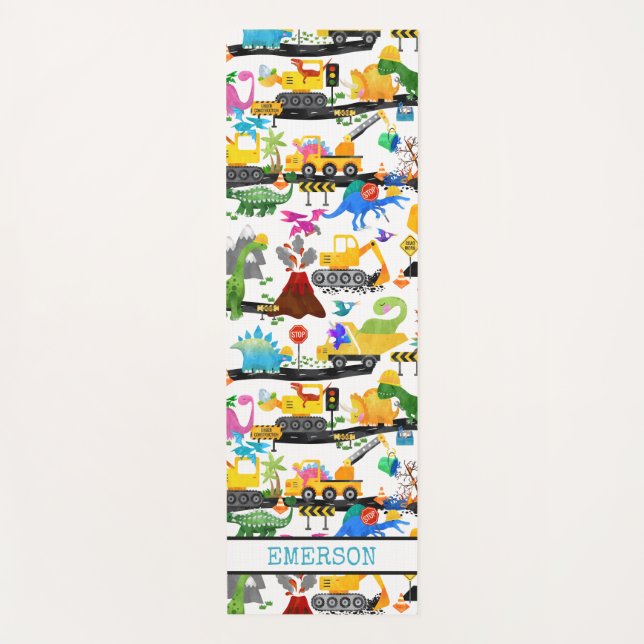 Tapis De Yoga Aquarelle Dinosaure Construction Enfants mignonnes (Devant)