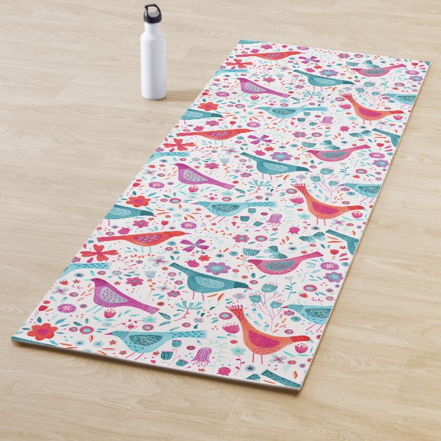 Tapis De Yoga Aquarelle d'oiseau Boho floral (En situation)