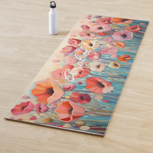 Tapis De Yoga Aquarelle Fleurs de pavot Méditation de champ (En situation)