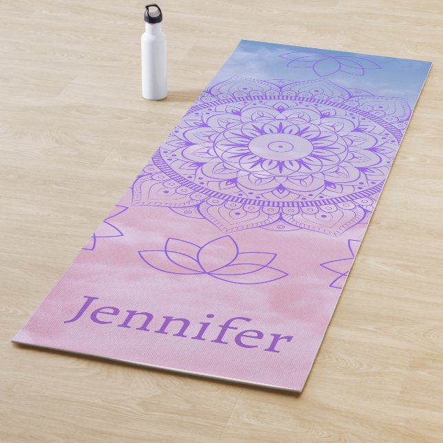 Tapis De Yoga Aquarelle flottante de Lotus Mandala Pastel (En situation)