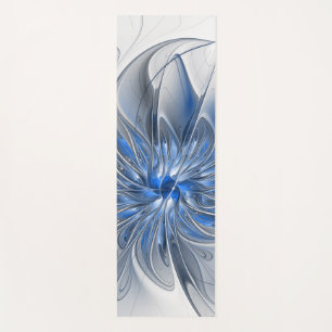 Tapis De Yoga Aquarelle gris bleu Abstrait Fractal Art Flower