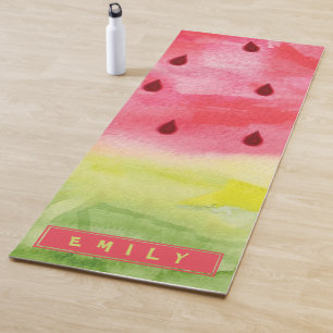 Tapis De Yoga Aquarelle mignonne Rouge Vert Watermelon Nom