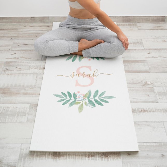 Tapis De Yoga Aquarelle Monogramme floral (Créateur téléchargé)
