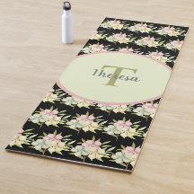 Aquarelle Pastel Noir Floral Monogramme Nom