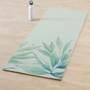Tapis De Yoga Aquarelle Plante de l'océan bleu moderne