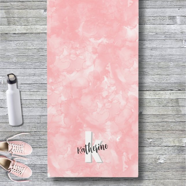 Tapis De Yoga Aquarelle rose Élégante Moderne Initiale (Simple Stylish Modern Watercolor Pink Monogrammed Yoga Mat)