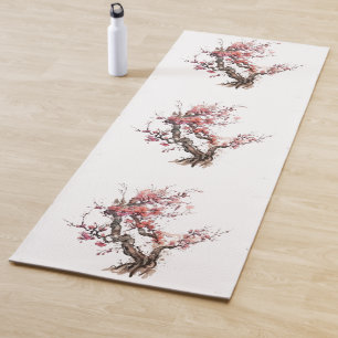 Tapis De Yoga Aquarelle rose japonaise Sakura Cherry Blossom