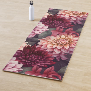 Tapis De Yoga Aquarelle Rouge rose Dahlia Motif Design