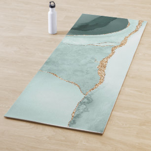 Tapis De Yoga Aquarelle, verdure ardoise, veines argentées