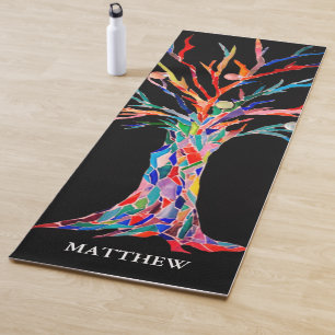 Tapis De Yoga Arbre arc-en-ciel coloré personnalisé noir
