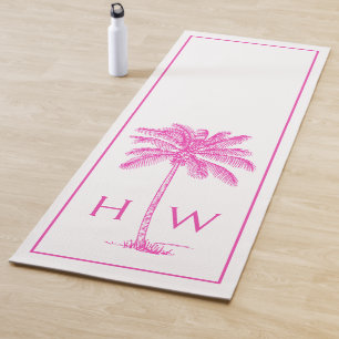 Tapis De Yoga Arbre Palmier Palmetto Rose et Blanc Monogramme