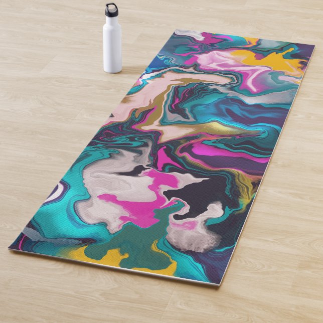 Tapis De Yoga Arc-en-ciel psychédélique marbré (En situation)