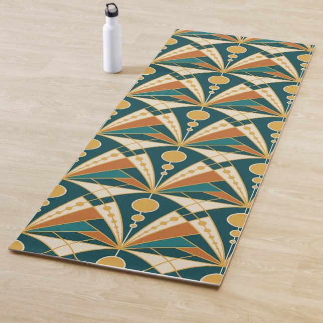Tapis De Yoga Art déco (vert, rouillé et or) (En situation)