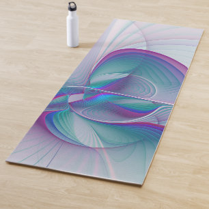 Tapis De Yoga Art Fractal Abstrait rose bleu turquoise