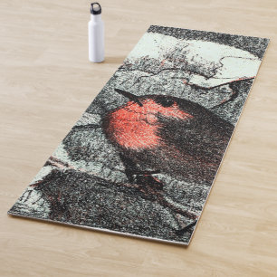 Tapis De Yoga Art nouveau néerlandais Robin Bird en hiver