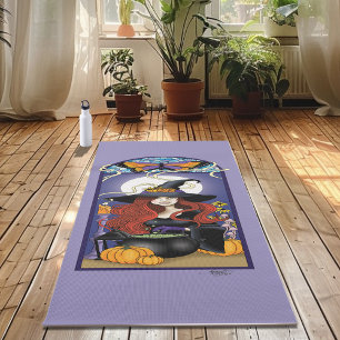 Tapis De Yoga Art Nouveau Sorcière d'Automne Citrouilles Lune Vi
