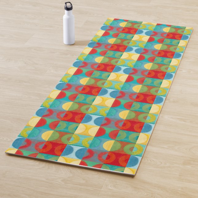 Tapis De Yoga Art Pop brillant avec cercles et Carré (En situation)